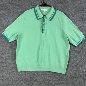 Marc Jacobs Blouse Large Polo Collar Lace Glitter Green Knit Preppy Old Money